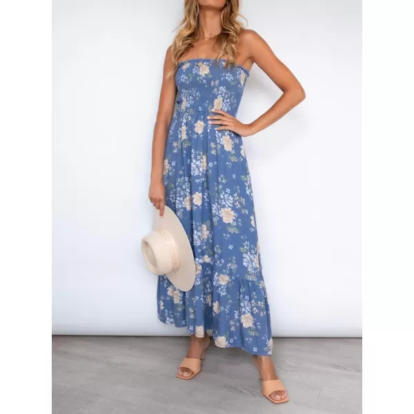 imageZESICA Womens 2024 Summer Bohemian Floral Printed Strapless Beach Party Long Maxi DressFloral2