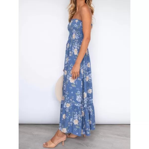 imageZESICA Womens 2024 Summer Bohemian Floral Printed Strapless Beach Party Long Maxi DressFloral2