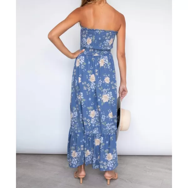 imageZESICA Womens 2024 Summer Bohemian Floral Printed Strapless Beach Party Long Maxi DressFloral2
