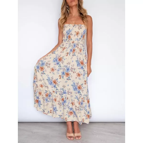 imageZESICA Womens 2024 Summer Bohemian Floral Printed Strapless Beach Party Long Maxi DressFloral3