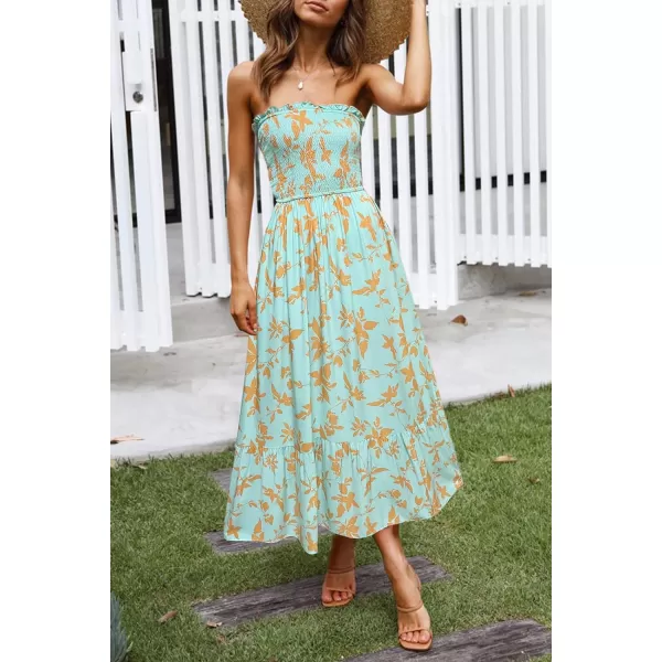 imageZESICA Womens 2024 Summer Bohemian Floral Printed Strapless Beach Party Long Maxi DressFloralgreen