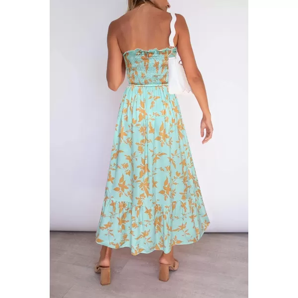 imageZESICA Womens 2024 Summer Bohemian Floral Printed Strapless Beach Party Long Maxi DressFloralgreen