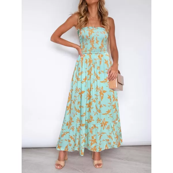 imageZESICA Womens 2024 Summer Bohemian Floral Printed Strapless Beach Party Long Maxi DressFloralgreen