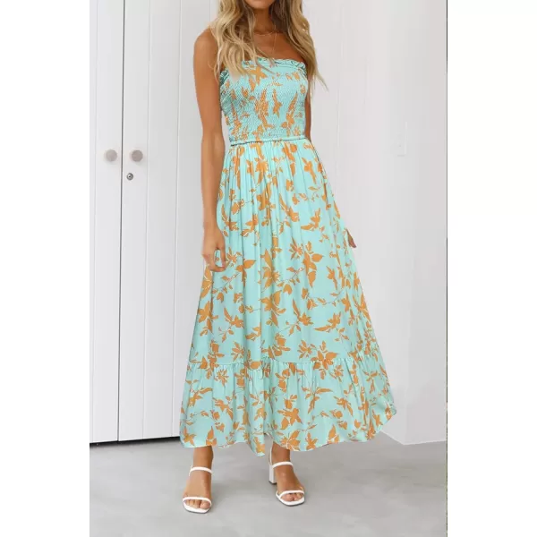 imageZESICA Womens 2024 Summer Bohemian Floral Printed Strapless Beach Party Long Maxi DressFloralgreen