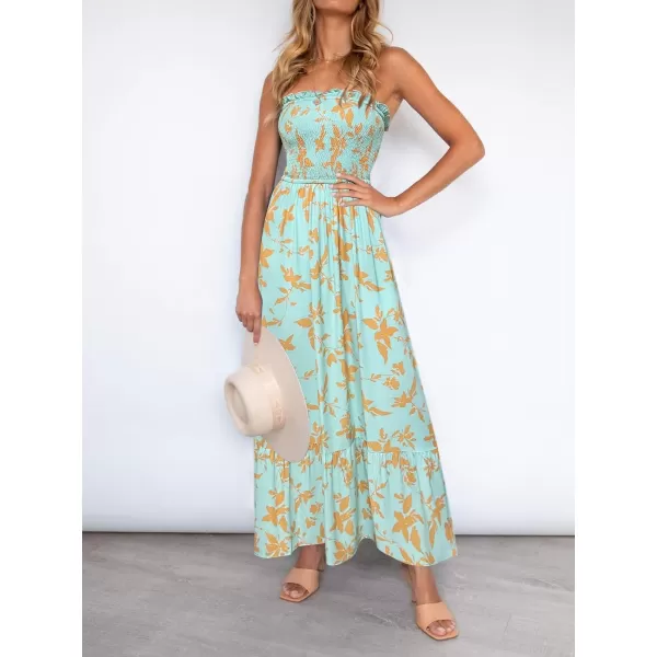 imageZESICA Womens 2024 Summer Bohemian Floral Printed Strapless Beach Party Long Maxi DressFloralgreen