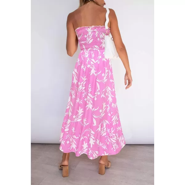 imageZESICA Womens 2024 Summer Bohemian Floral Printed Strapless Beach Party Long Maxi DressFloralpink