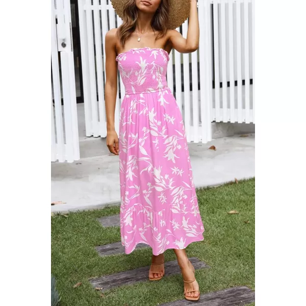 imageZESICA Womens 2024 Summer Bohemian Floral Printed Strapless Beach Party Long Maxi DressFloralpink