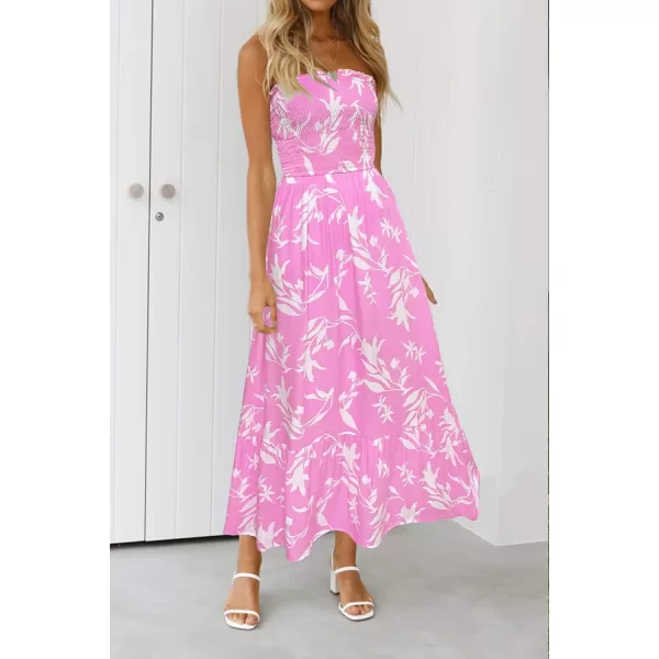 imageZESICA Womens 2024 Summer Bohemian Floral Printed Strapless Beach Party Long Maxi DressFloralpink