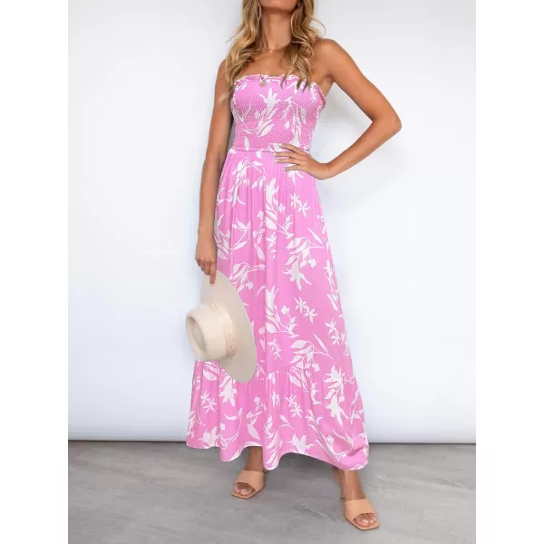 imageZESICA Womens 2024 Summer Bohemian Floral Printed Strapless Beach Party Long Maxi DressFloralpink