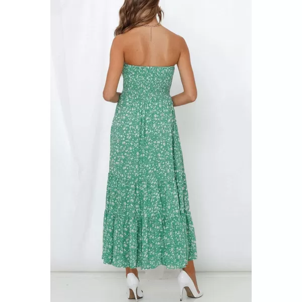 imageZESICA Womens 2024 Summer Bohemian Floral Printed Strapless Beach Party Long Maxi DressGreen