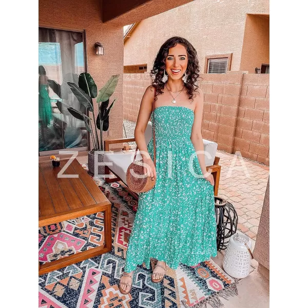imageZESICA Womens 2024 Summer Bohemian Floral Printed Strapless Beach Party Long Maxi DressGreen