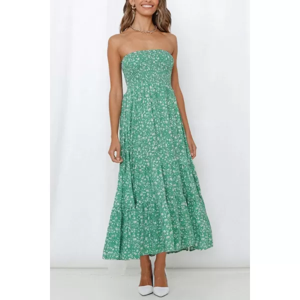 imageZESICA Womens 2024 Summer Bohemian Floral Printed Strapless Beach Party Long Maxi DressGreen