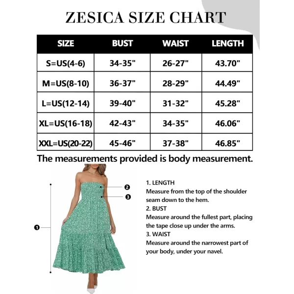 imageZESICA Womens 2024 Summer Bohemian Floral Printed Strapless Beach Party Long Maxi DressGreen