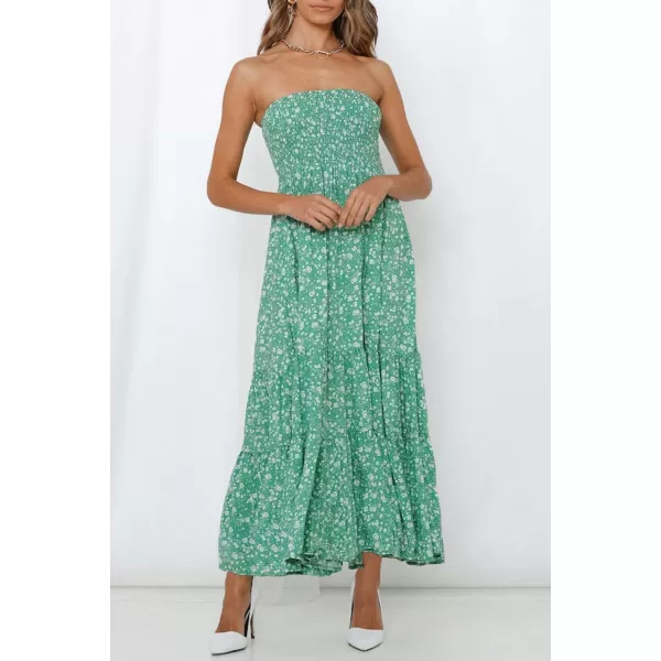 imageZESICA Womens 2024 Summer Bohemian Floral Printed Strapless Beach Party Long Maxi DressGreen