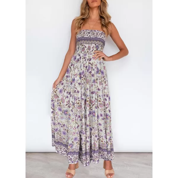 imageZESICA Womens 2024 Summer Bohemian Floral Printed Strapless Beach Party Long Maxi DressLavender