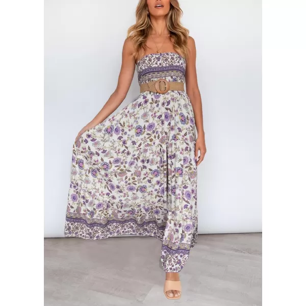 imageZESICA Womens 2024 Summer Bohemian Floral Printed Strapless Beach Party Long Maxi DressLavender