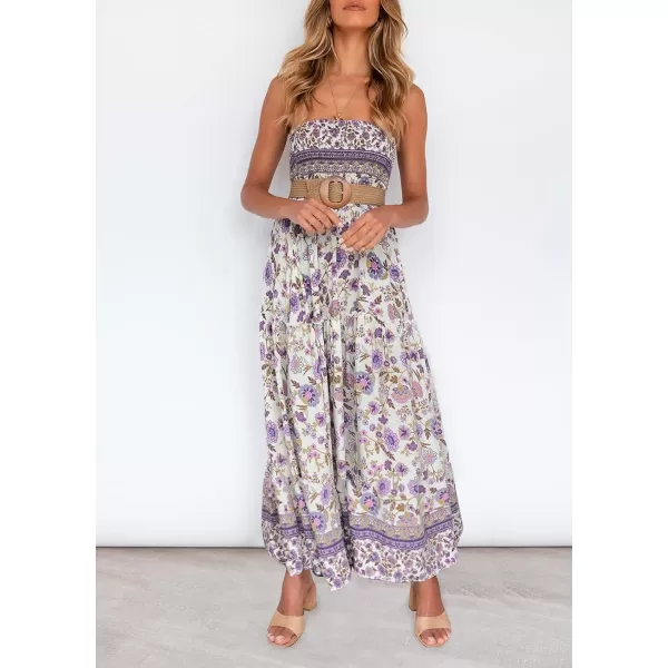 imageZESICA Womens 2024 Summer Bohemian Floral Printed Strapless Beach Party Long Maxi DressLavender