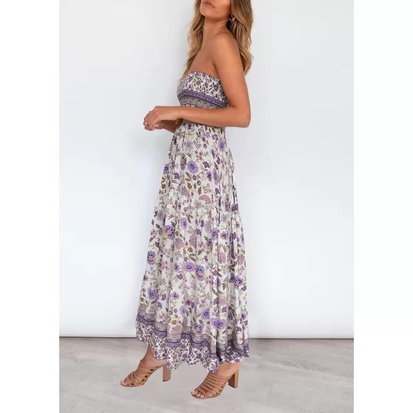 imageZESICA Womens 2024 Summer Bohemian Floral Printed Strapless Beach Party Long Maxi DressLavender