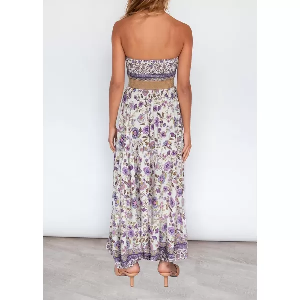imageZESICA Womens 2024 Summer Bohemian Floral Printed Strapless Beach Party Long Maxi DressLavender