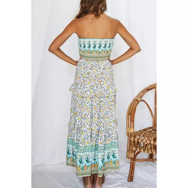 imageZESICA Womens 2024 Summer Bohemian Floral Printed Strapless Beach Party Long Maxi DressLight Green