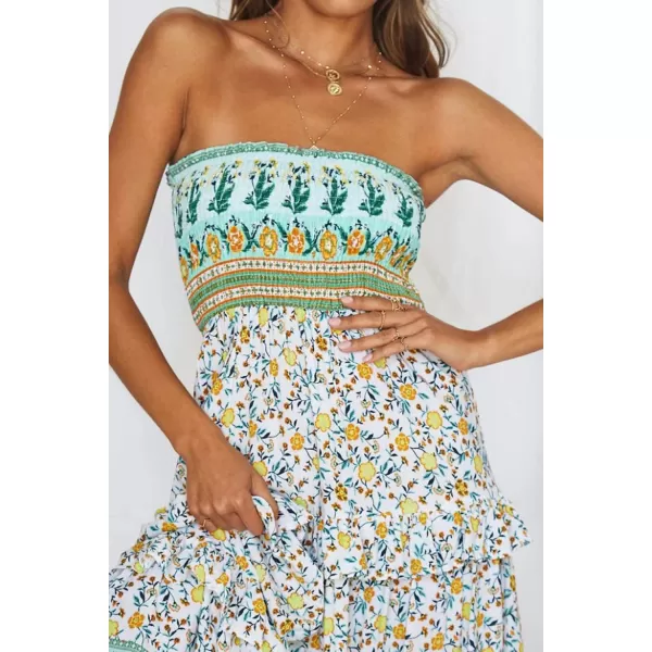 imageZESICA Womens 2024 Summer Bohemian Floral Printed Strapless Beach Party Long Maxi DressLight Green