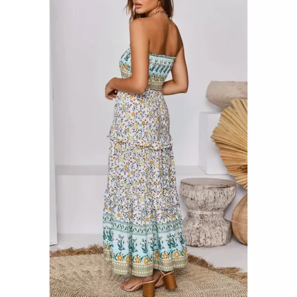 imageZESICA Womens 2024 Summer Bohemian Floral Printed Strapless Beach Party Long Maxi DressLight Green