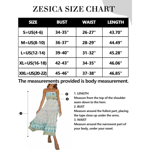 imageZESICA Womens 2024 Summer Bohemian Floral Printed Strapless Beach Party Long Maxi DressLight Green