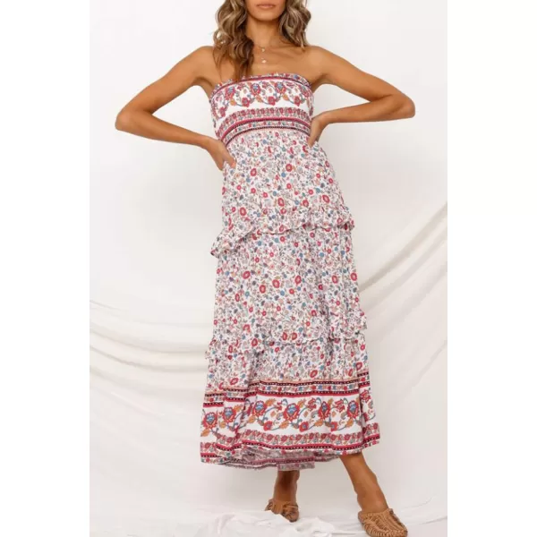imageZESICA Womens 2024 Summer Bohemian Floral Printed Strapless Beach Party Long Maxi DressPink