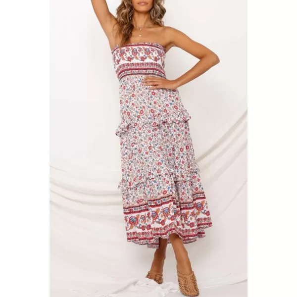 imageZESICA Womens 2024 Summer Bohemian Floral Printed Strapless Beach Party Long Maxi DressPink