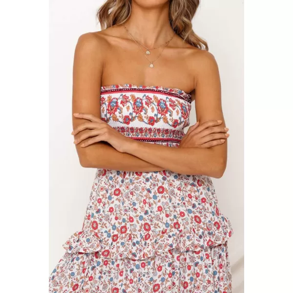 imageZESICA Womens 2024 Summer Bohemian Floral Printed Strapless Beach Party Long Maxi DressPink