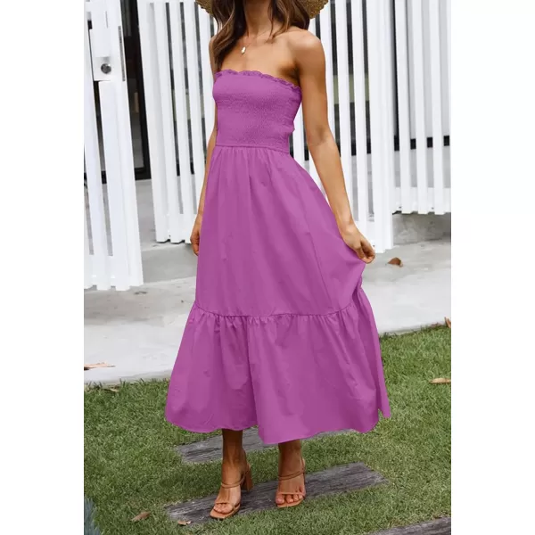imageZESICA Womens 2024 Summer Bohemian Floral Printed Strapless Beach Party Long Maxi DressPurple