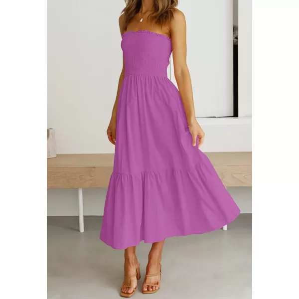 imageZESICA Womens 2024 Summer Bohemian Floral Printed Strapless Beach Party Long Maxi DressPurple