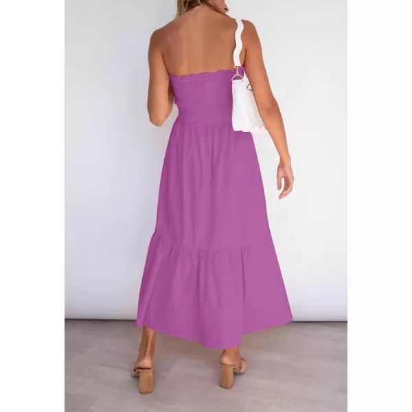 imageZESICA Womens 2024 Summer Bohemian Floral Printed Strapless Beach Party Long Maxi DressPurple