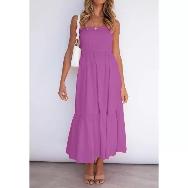 imageZESICA Womens 2024 Summer Bohemian Floral Printed Strapless Beach Party Long Maxi DressPurple