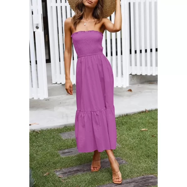 imageZESICA Womens 2024 Summer Bohemian Floral Printed Strapless Beach Party Long Maxi DressPurple