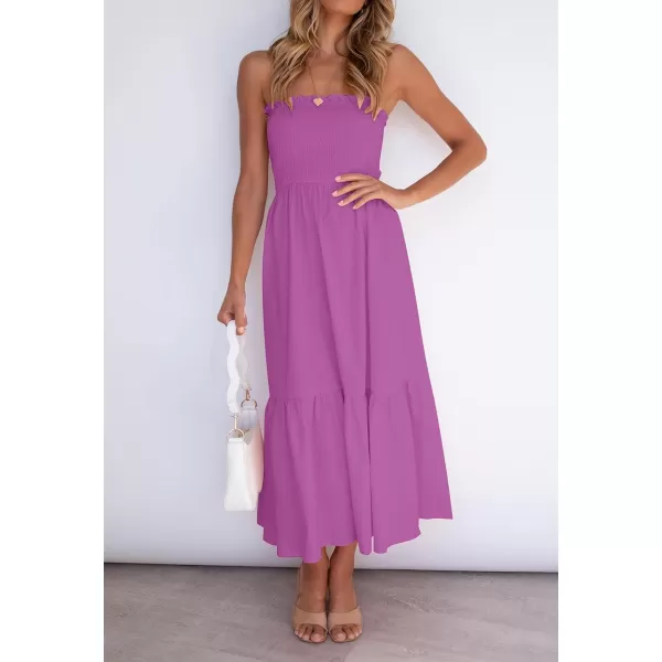imageZESICA Womens 2024 Summer Bohemian Floral Printed Strapless Beach Party Long Maxi DressPurple