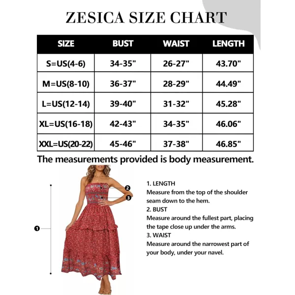 imageZESICA Womens 2024 Summer Bohemian Floral Printed Strapless Beach Party Long Maxi DressRed