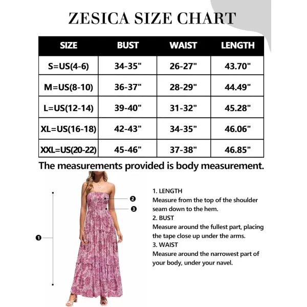 imageZESICA Womens 2024 Summer Bohemian Floral Printed Strapless Beach Party Long Maxi DressRosepink
