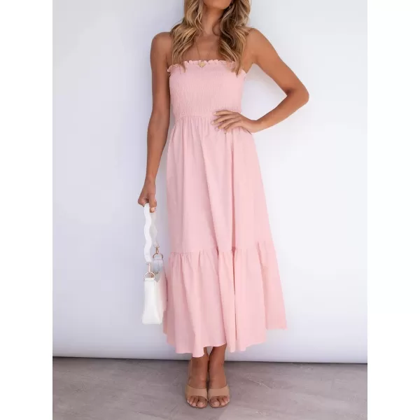 imageZESICA Womens 2024 Summer Bohemian Floral Printed Strapless Beach Party Long Maxi DressSolid Blush Pink