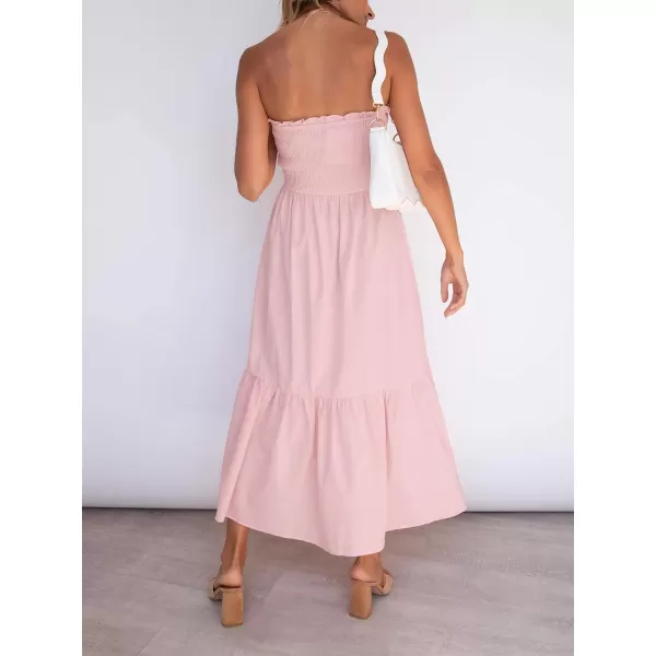 imageZESICA Womens 2024 Summer Bohemian Floral Printed Strapless Beach Party Long Maxi DressSolid Blush Pink