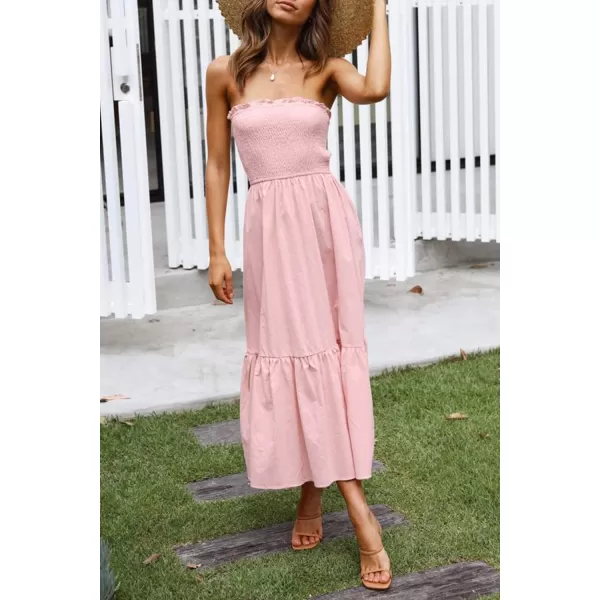 imageZESICA Womens 2024 Summer Bohemian Floral Printed Strapless Beach Party Long Maxi DressSolid Blush Pink