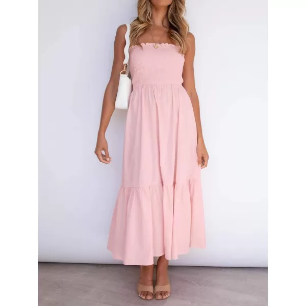 imageZESICA Womens 2024 Summer Bohemian Floral Printed Strapless Beach Party Long Maxi DressSolid Blush Pink