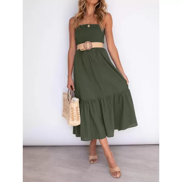 imageZESICA Womens 2024 Summer Bohemian Floral Printed Strapless Beach Party Long Maxi DressSolidarmygreen
