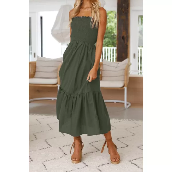 imageZESICA Womens 2024 Summer Bohemian Floral Printed Strapless Beach Party Long Maxi DressSolidarmygreen