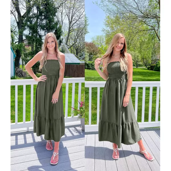 imageZESICA Womens 2024 Summer Bohemian Floral Printed Strapless Beach Party Long Maxi DressSolidarmygreen
