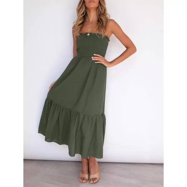 imageZESICA Womens 2024 Summer Bohemian Floral Printed Strapless Beach Party Long Maxi DressSolidarmygreen