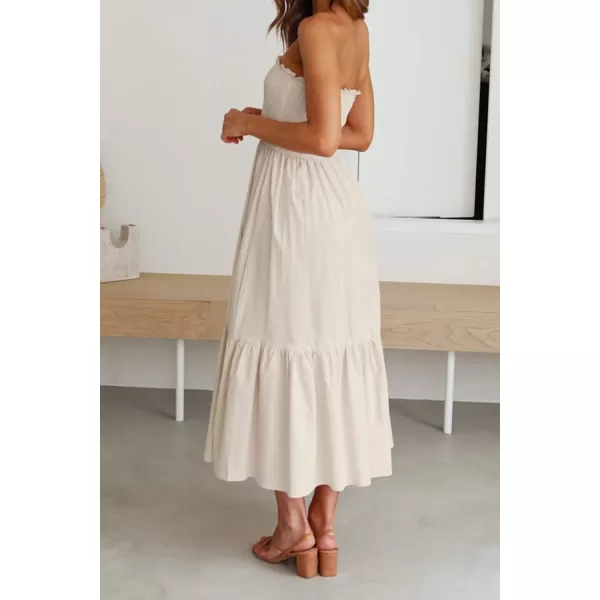 imageZESICA Womens 2024 Summer Bohemian Floral Printed Strapless Beach Party Long Maxi DressSolidbeige