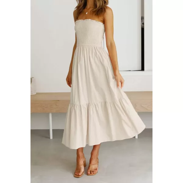 imageZESICA Womens 2024 Summer Bohemian Floral Printed Strapless Beach Party Long Maxi DressSolidbeige