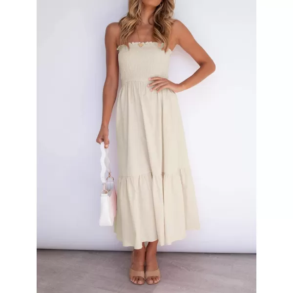 imageZESICA Womens 2024 Summer Bohemian Floral Printed Strapless Beach Party Long Maxi DressSolidbeige