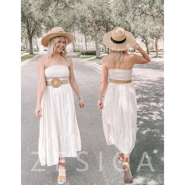 imageZESICA Womens 2024 Summer Bohemian Floral Printed Strapless Beach Party Long Maxi DressSolidbeige